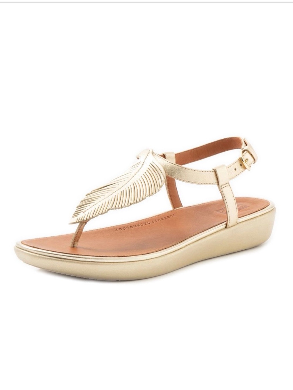 FitFlop Women's Tia Feather Sandals in a metallic gold finish size 7